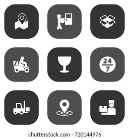 Set Of 9 Cargo Icons Set.Collection Of Courier, Scooter, Parcel And Other Elements.