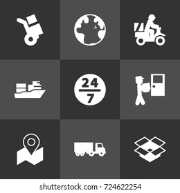 Set Of 9 Cargo Icons Set.Collection Of Shipping, Truck, Service And Other Elements.