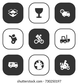 Set Of 9 Cargo Icons Set.Collection Of Parcel, Scooter, Transportation And Other Elements.