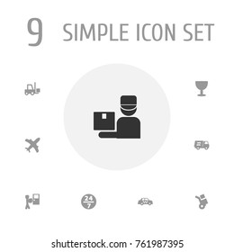 Set Of 9 Cargo Icons Set.Collection Of Lorry, Service, Cab And Other Elements.