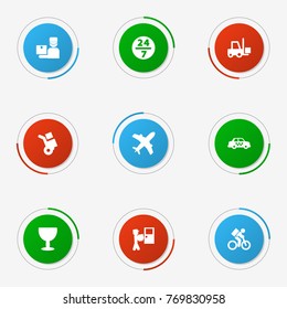 Set Of 9 Cargo Icons Set.Collection Of Shipping, Aircraft, Delivery And Other Elements.