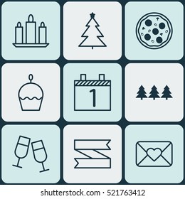 Set Of 9 Celebration Icons. Can Be Used For Web, Mobile, UI And Infographic Design. Includes Elements Such As Celebrating, Muffin, Cupcake And More.