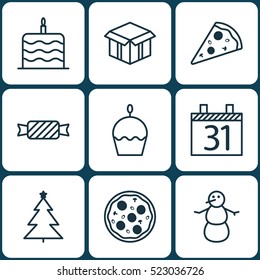 Set Of 9 Celebration Icons. Can Be Used For Web, Mobile, UI And Infographic Design. Includes Elements Such As Celebration, Open, Candy And More.