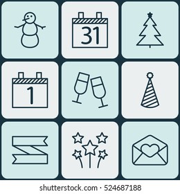 Set Of 9 Celebration Icons. Can Be Used For Web, Mobile, UI And Infographic Design. Includes Elements Such As Calendar, Love, Blank And More.