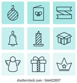 Set Of 9 Celebration Icons. Includes Celebration Card, Blank Ribbon, Archangel And Other Symbols. Beautiful Design Elements.