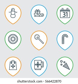 Set Of 9 Celebration Icons. Includes Doughnut, Sparkles, Trading And Other Symbols. Beautiful Design Elements.
