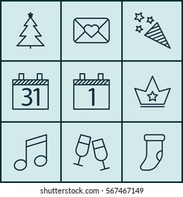Set Of 9 Celebration Icons. Includes Firecracker, Celebration Letter, Corona And Other Symbols. Beautiful Design Elements.