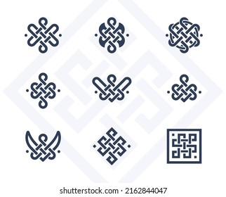 Set of 9 Celtic symbols. Set of Celtic endless knots. Celtic patterns.