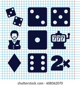 Set of 9 chance filled icons such as Diamonds, Slot machine, Dice, Casino bet, Casino boy