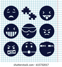 Set of 9 character filled icons such as laughing emot, crying emot, rolling eyes emoji