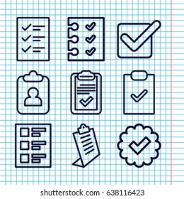 Set of 9 checkbox outline icons such as clipboard, checklist