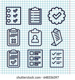 Set of 9 checkbox outline icons such as clipboard, checklist
