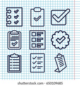Set of 9 checkbox outline icons such as clipboard, checklist
