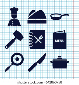 Set of 9 chef filled icons such as chef, chef hat, menu, pan