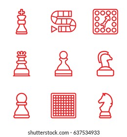 set of 9 chess outline icons such as board game, pawn