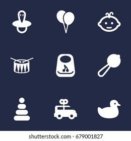 Set Of 9 Child Icons Set. Collection Of Breastplate, Decoration, Baby And Other Elements.