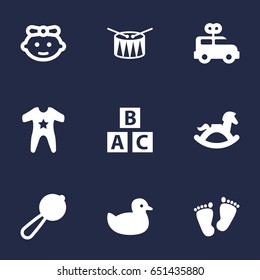Set Of 9 Child Icons Set.Collection Of Barrel, Duck, Abc Block And Other Elements.