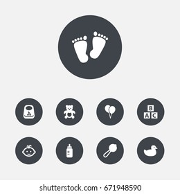 Set Of 9 Child Icons Set.Collection Of Abc Block, Trace, Baby And Other Elements.