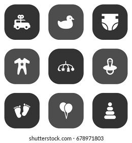 Set Of 9 Child Icons Set.Collection Of Bus, Decoration, Toy And Other Elements.