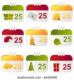 set of 9 christmas calendar icons