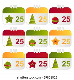 set of 9 christmas calendar icons