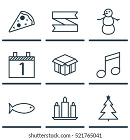 Set Of 9 Christmas Icons. Can Be Used For Web, Mobile, UI And Infographic Design. Includes Elements Such As Winter, Month, Tree And More.