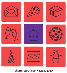 Set Of 9 Christmas Icons. Can Be Used For Web, Mobile, UI And Infographic Design. Includes Elements Such As Party, Snowman, Clink And More.