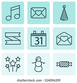 Set Of 9 Christmas Icons. Can Be Used For Web, Mobile, UI And Infographic Design. Includes Elements Such As Musical, Hat, Blank And More.