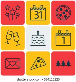 Set Of 9 Christmas Icons. Can Be Used For Web, Mobile, UI And Infographic Design. Includes Elements Such As Slice, Festive, Close And More.