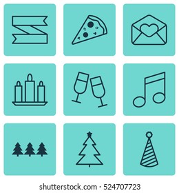 Set Of 9 Christmas Icons. Can Be Used For Web, Mobile, UI And Infographic Design. Includes Elements Such As Greeting, Christmas, Celebrating And More.