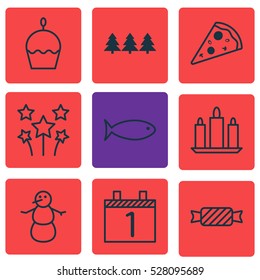 Set Of 9 Christmas Icons. Can Be Used For Web, Mobile, UI And Infographic Design. Includes Elements Such As Wax, Agenda, Holiday Ornament And More.