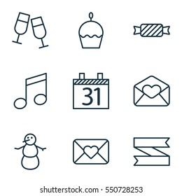 Set Of 9 Christmas Icons. Includes Sweet, Winter, Greeting Email And Other Symbols. Beautiful Design Elements.