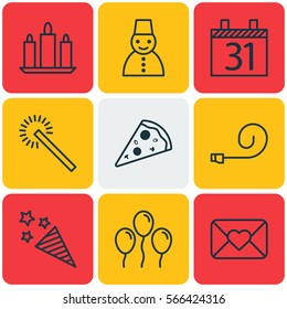 Set Of 9 Christmas Icons. Includes Sparkles, Celebration Letter, Date And Other Symbols. Beautiful Design Elements.