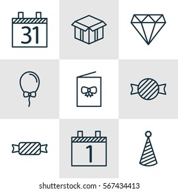 Set Of 9 Christmas Icons. Includes Agenda, Date, Sweet And Other Symbols. Beautiful Design Elements.