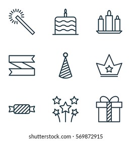 Set Of 9 Christmas Icons. Includes Corona, Sweet, Gift And Other Symbols. Beautiful Design Elements.