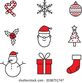 Set of 9 Christmas vector icons