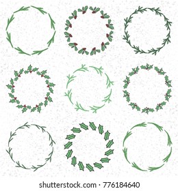 Set of 9 Christmas wreaths made from mistletoe and fir branches