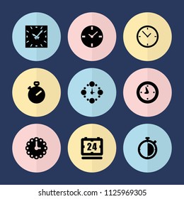 Set of 9 chronometer filled icons such as stopwatch, clock