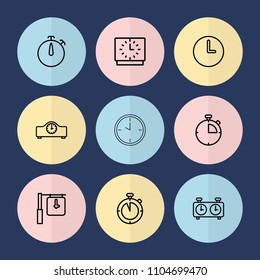 Set of 9 chronometer outline icons such as wall clock, clock