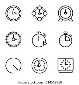 Set of 9 chronometer outline icons such as clock, wall clock
