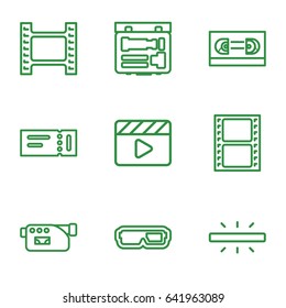  set of 9 cinema outline icons such as ticket, movie clapper, camera 