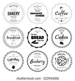 Set of 9 circle bakery labels isolated on white background