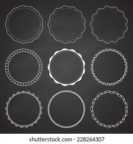 Set of 9 circle design frames on the chalkboard background