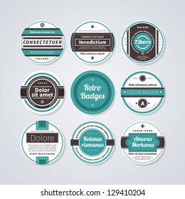 Set of 9 circle labels in retro style on white background.