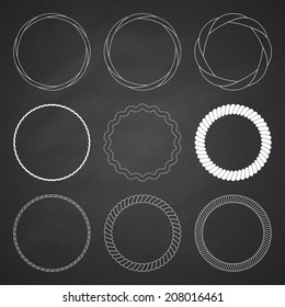 Set of 9 circle summer frames, borders on the chalkboard background