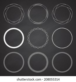 Set of 9 circle summer frames, borders on the chalkboard background