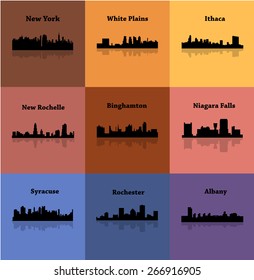 Set of 9 Cities in State of New York (Albany, New York, Ithaca, Syracuse, New Rochelle, White Plains, Rochester, Binghamton, Niagara Falls)