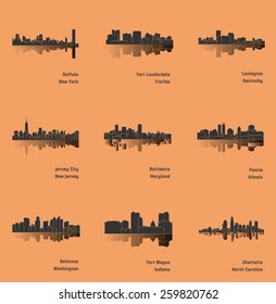 Set of 9 City ( Buffalo, Fort Lauderdale, Lexington, Jersey City, Baltimore, Peoria, Bellevue, Fort Wayne, Charlotte ) 