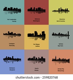 Set of 9 City ( Buffalo, Fort Lauderdale, Lexington, Jersey City, Baltimore, Peoria, Bellevue, Fort Wayne, Charlotte )