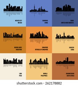 Set of 9 City (Johannesburg, Lima, Buenos Aires, Dubai, Manila, Mexico City, Shanghai, Shenzen, Singapore)